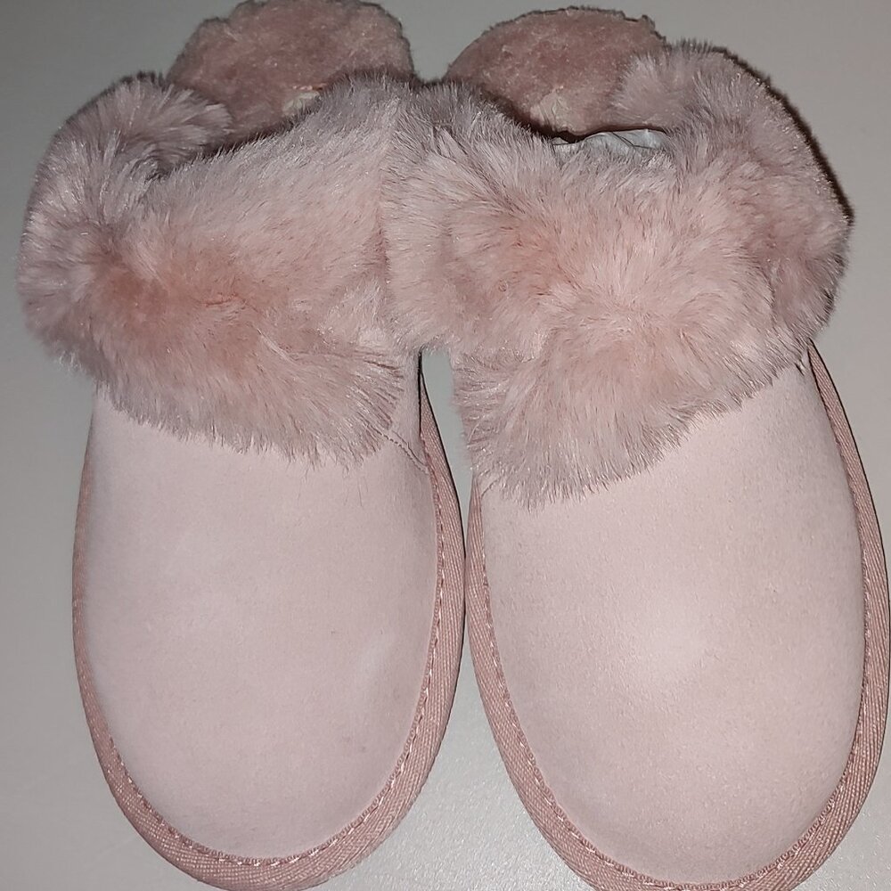 KOOLABURRA UGG MILO SLIPPERS SHEEPSKIN UPR-SHEARLING FB-FAUX FUR TRIM PEACH 5M